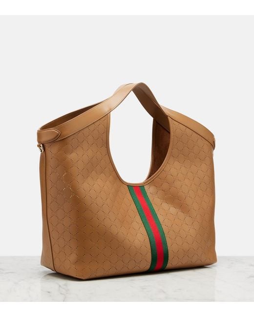 Gucci Brown Giglio Large Leather Tote Bag