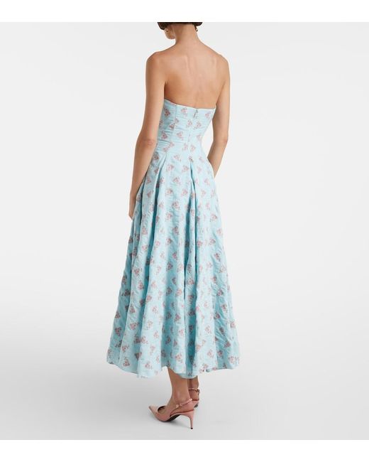 Markarian Blue Rousseau Floral Cotton-Blend Midi Dress