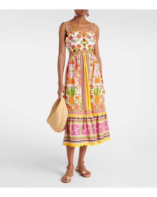 Vestido Largo En Mezcla De Lino Farm Rio de color White