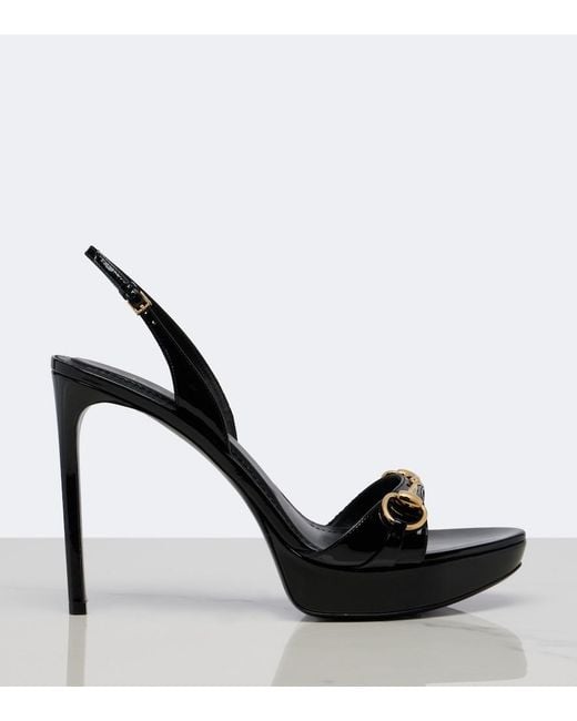 Gucci Black Donna Patent Leather Platform Sandals