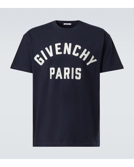 Givenchy Blue Cotton Logo T-Shirt for men