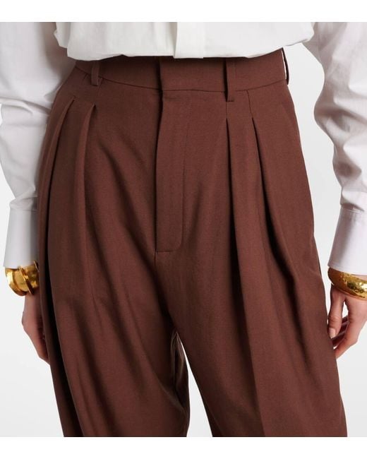 Saint Laurent Brown High-Rise Wool Gabardine Wide-Leg Pants