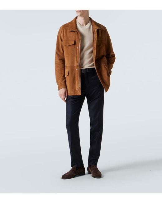 Loro Piana Blue Carlo Wool And Cashmere Straight Pants for men