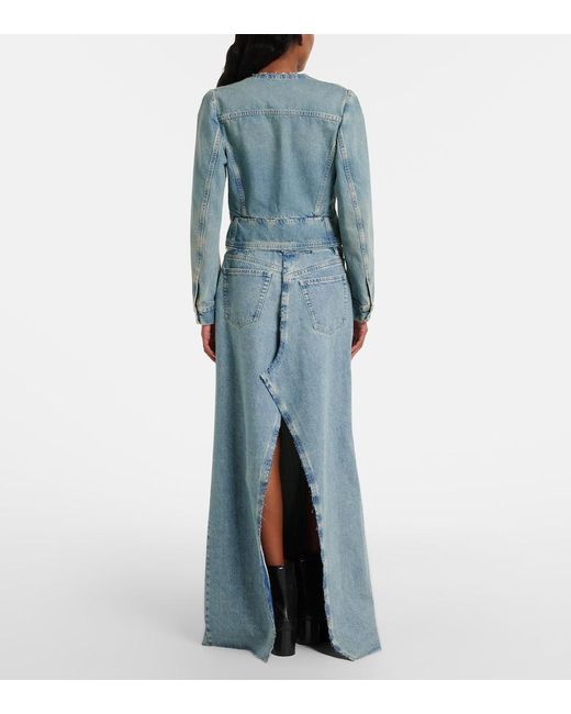 Maison Margiela Blue Frayed Denim Maxi Skirt