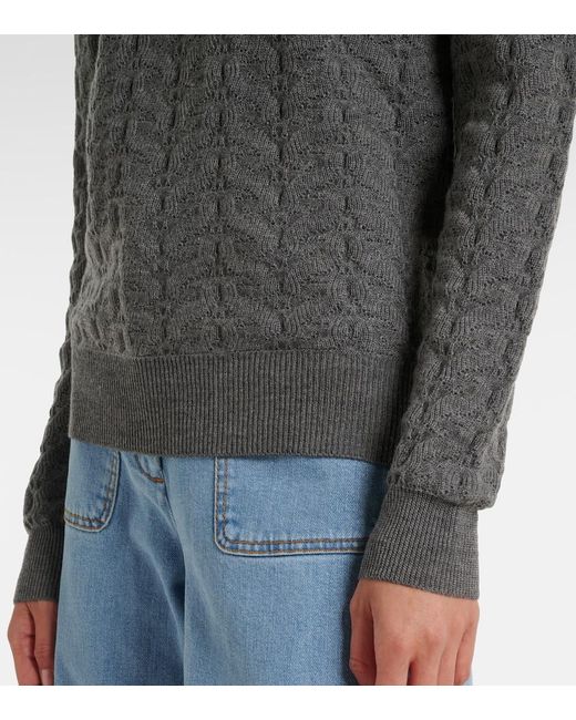 Etro Gray Cable-Knit Wool Polo Sweater