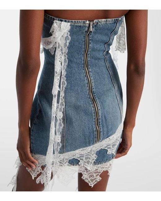 Vestido Corto De Denim Con Encaje Blumarine de color Blue
