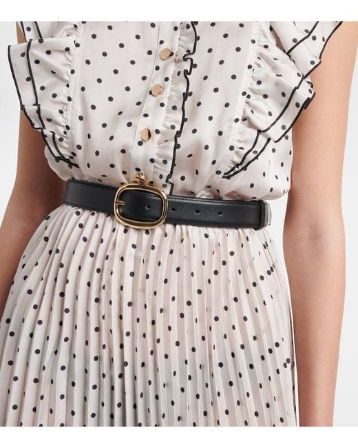 Self-Portrait White Belted Polka-Dot Pleated Midi Dress