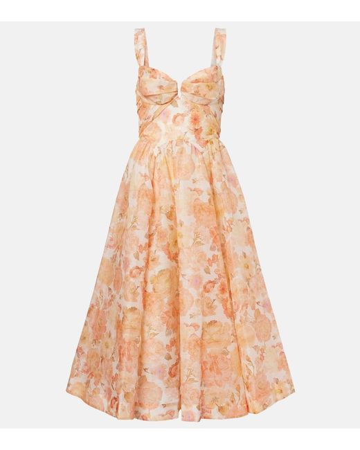Zimmermann Women's Pink Rebellion Floral Linen And Silk Midi Dress