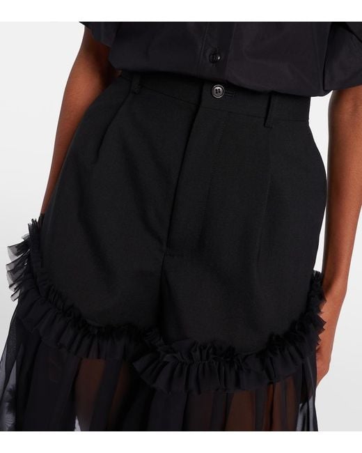 Noir Kei Ninomiya Black Ruffled Tulle And Wool Shorts