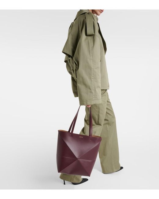 Loewe Red Puzzle Fold Medium Leather Tote Bag