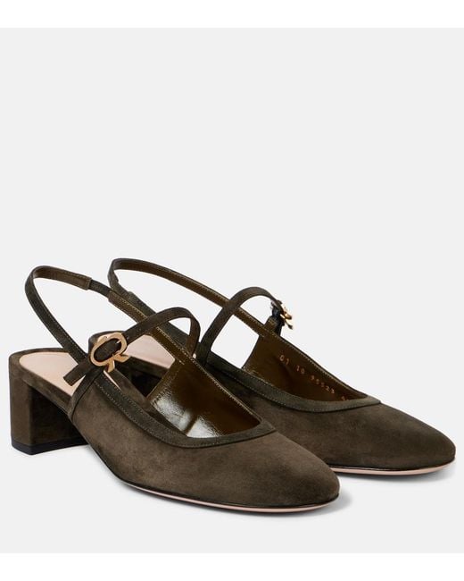 Gianvito Rossi Brown Leather-Trimmed Suede Slingback Pumps