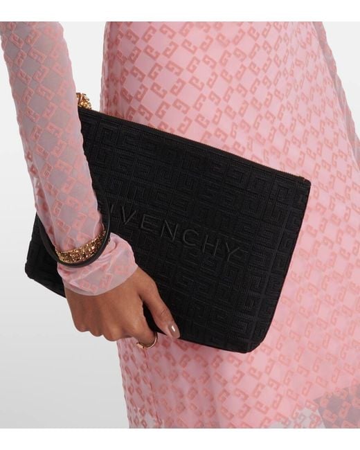 Givenchy Black 4G Embroidered Leather-Trimmed Canvas Pouch