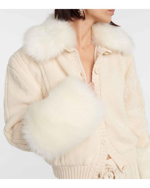 Magda Butrym White Cropped-Cardigan mit Faux Fur