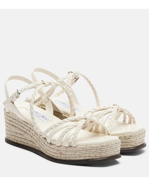 Jimmy Choo White Nyra Braided Leather Espadrille Wedges