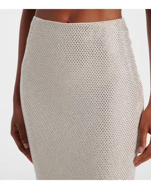 Self-Portrait White Rhinestone-Embellished Mesh Maxi Skirt