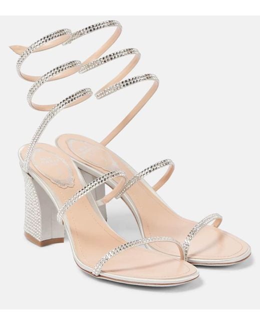 Rene Caovilla Natural Cleo 80 Embellished Satin Sandals