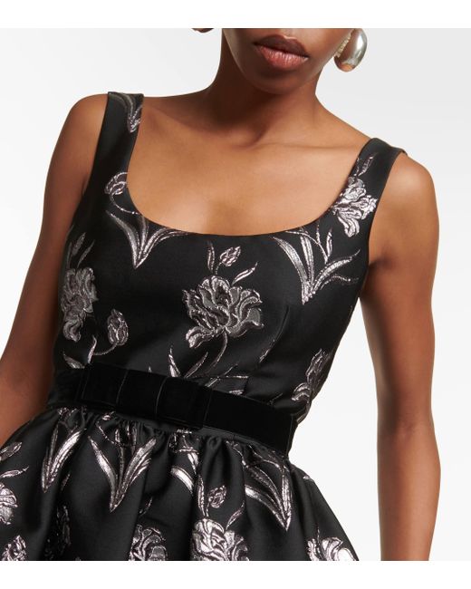 Erdem Black Velvet-trimmed Metallic Floral-jacquard Midi Dress
