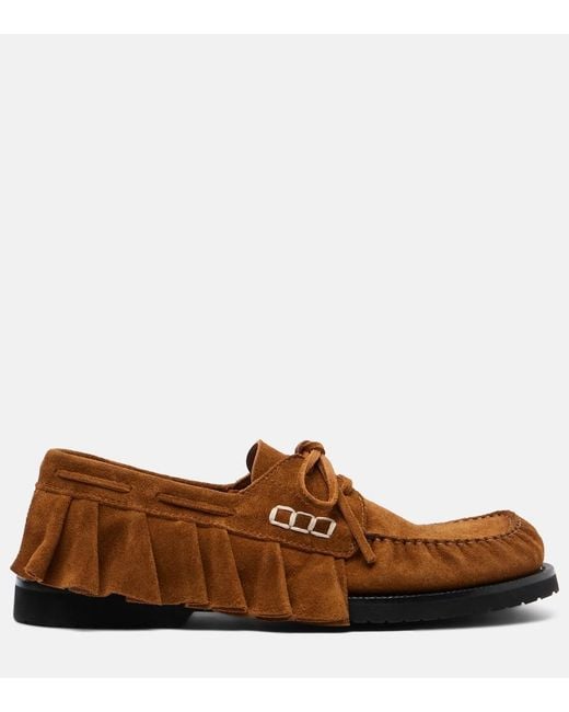 J.W. Anderson Brown Ruffled Suede Boat Shoes