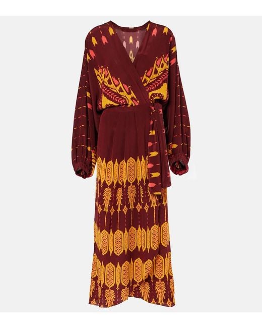 Johanna Ortiz Red Printed Silk Wrap Dress