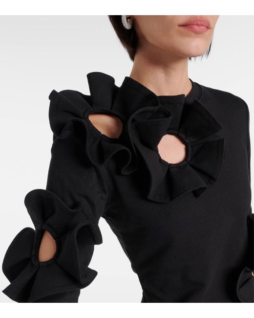 Area Black Floral-applique Cotton-blend Minidress