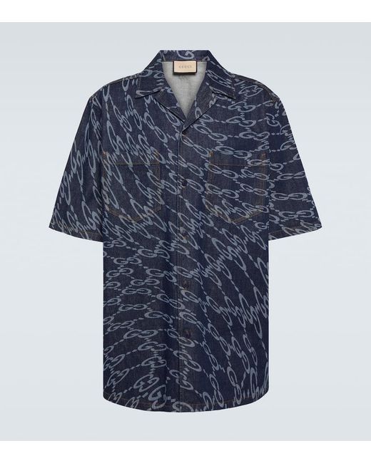 Gucci Bedrucktes Hemd aus Denim in Blue für Herren