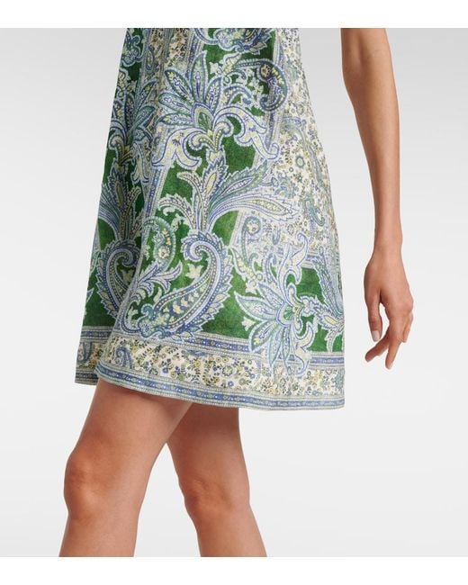 Zimmermann Green Ottie Swing Paisley Linen Minidress