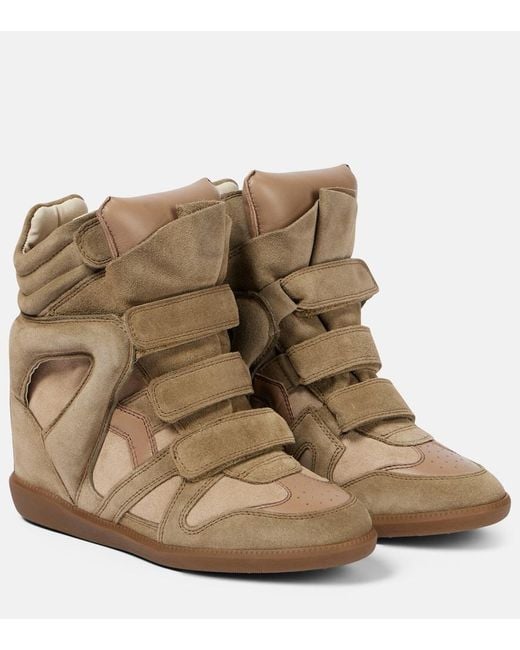 Isabel Marant Brown Bekett Leather And Suede Wedge Sneakers