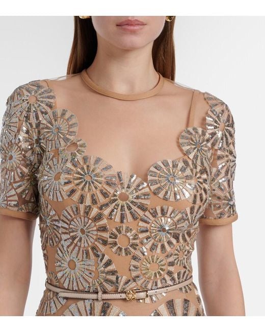 Elie Saab Natural Sequined Gown