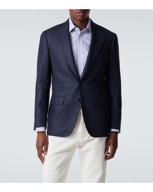 Thom Sweeney Blue Checked Wool And Silk Blazer for men
