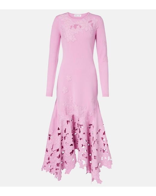 Oscar de la Renta Pink Floral Embroidered Midi Dress