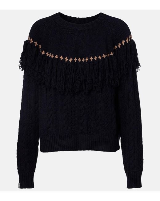The Upside Blue Clara Fringed Wool And Cotton Sweater