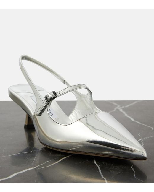 Jimmy Choo White Didi 45 Metallic Leather Slingback Pumps