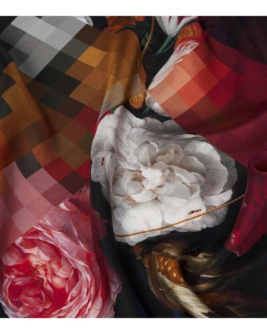Dries Van Noten Black Floral Silk Twill Scarf
