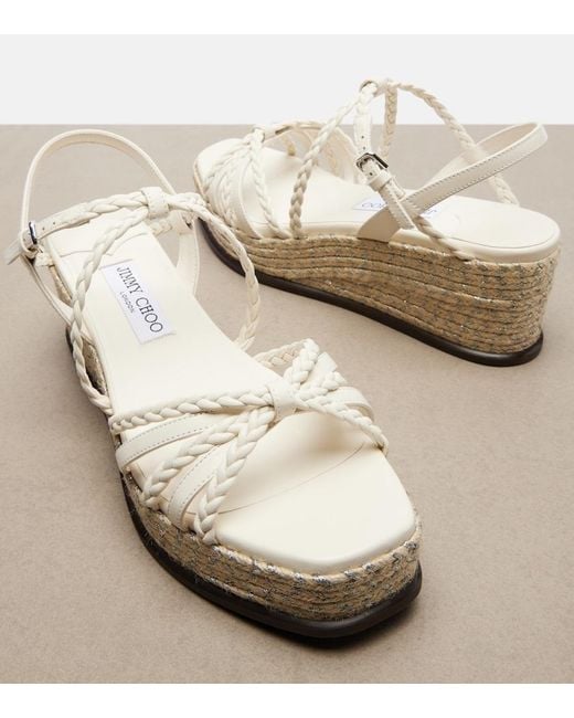 Jimmy Choo White Nyra Braided Leather Espadrille Wedges