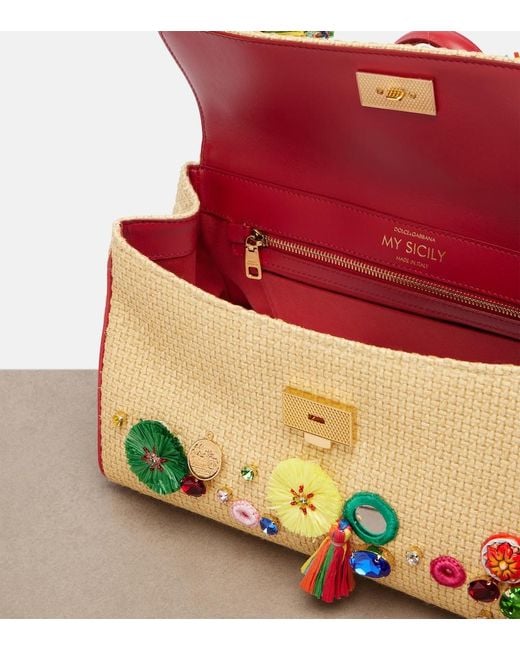 Dolce & Gabbana Red Sicily Medium Embellished Top-Handle Bag