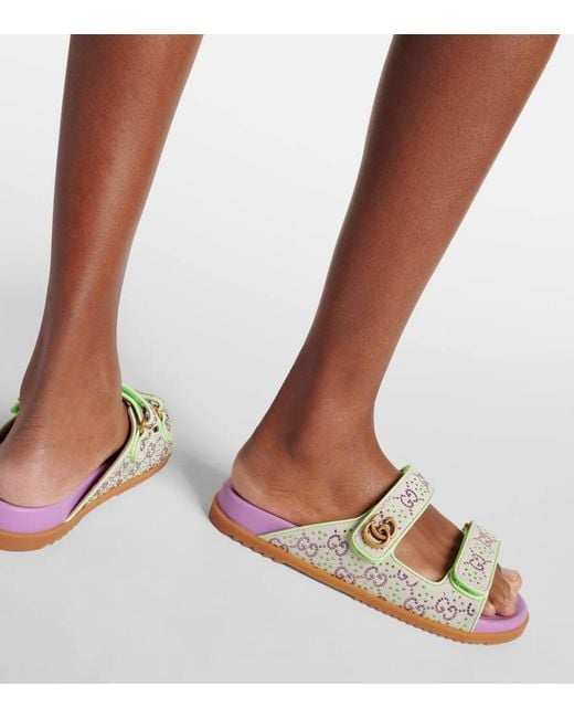 Sandalias de lona GG con cristales Gucci de color Pink