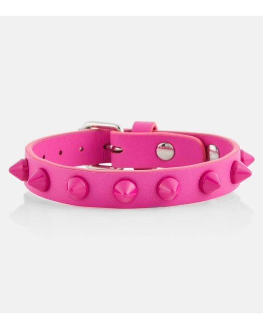 Christian Louboutin Pink Verziertes Armband Loubilink aus Leder