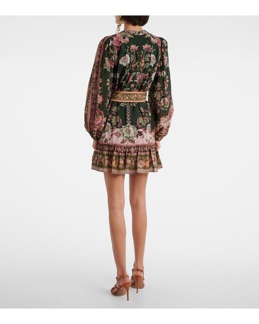 Vestido Corto En Mezcla De Algodon Floral Farm Rio de color Brown
