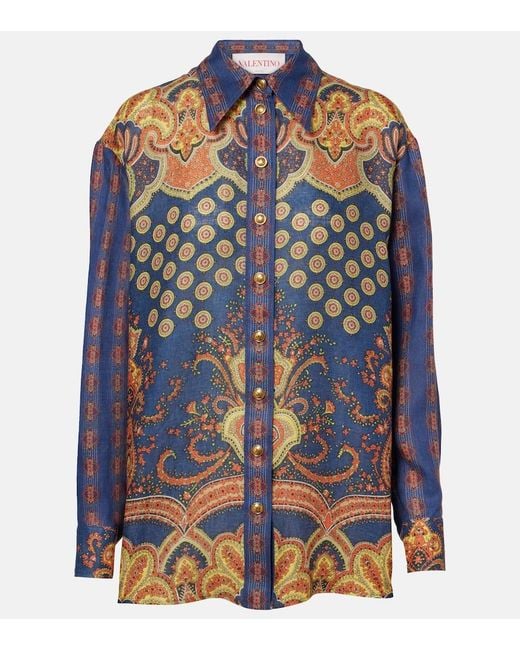 Valentino Blue Voyage Imaginaire Vlogo Linen Blouse