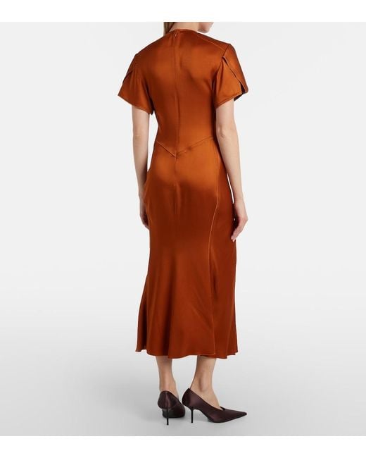Victoria Beckham Orange Gathered Midi Dress