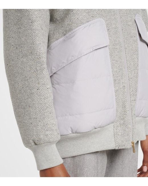 Eleventy Gray Herringbone Wool-Blend Down Jacket