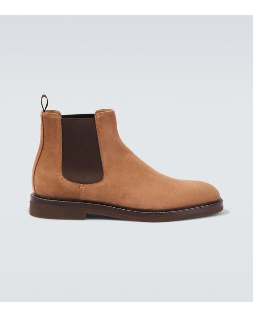 Brunello Cucinelli Brown Suede Chelsea Boots for men