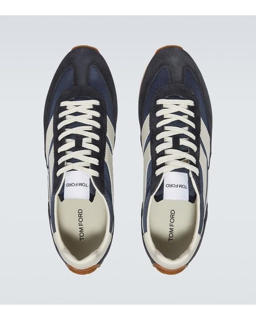 Tom Ford Blue Mick Suede-Trimmed Sneakers for men