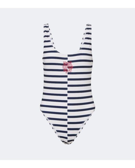 Jean Paul Gaultier White Logo Striped Swimsuit