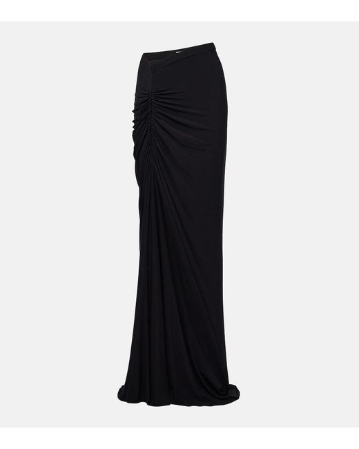 Alaïa Black Gathered Jersey Maxi Skirt