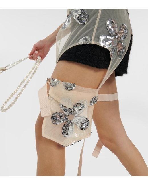 Simone Rocha White Sequined Zip-Up Tulle Top