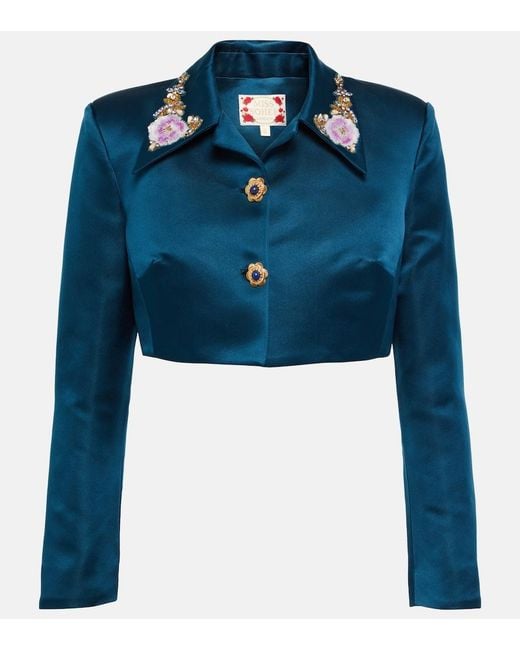 Miss Sohee Blue Silk Crop Top With Swarovski® Crystals