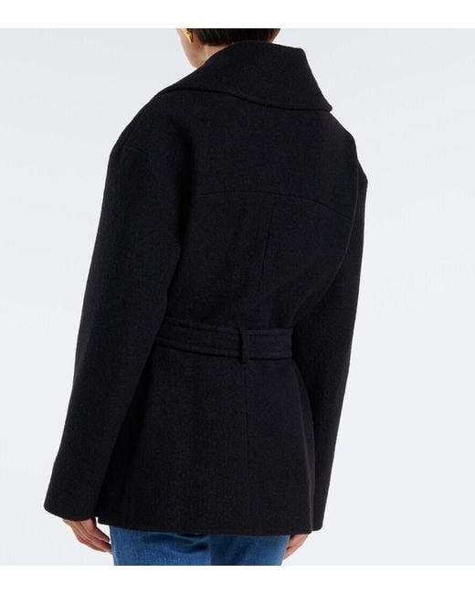 Balmain Black Double-Breasted Virgin Wool Coat