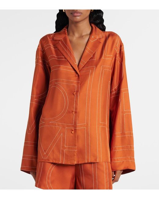 Totême Orange Silk Embroidered Monogram Shirt
