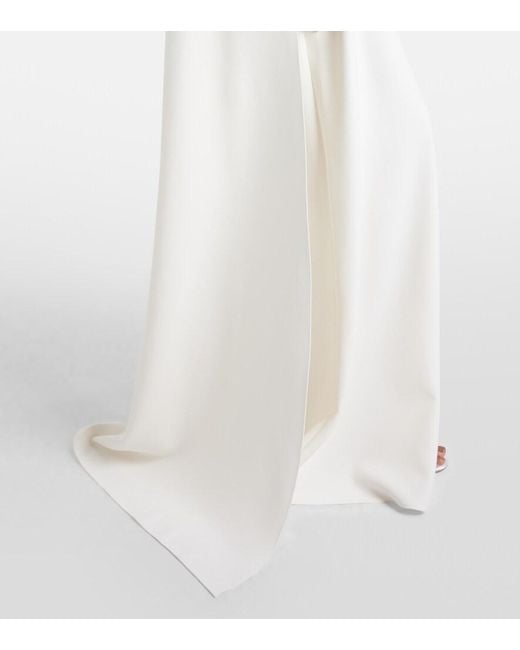 Safiyaa White Yuna Faux Pearl-Embellished Crepe Gown
